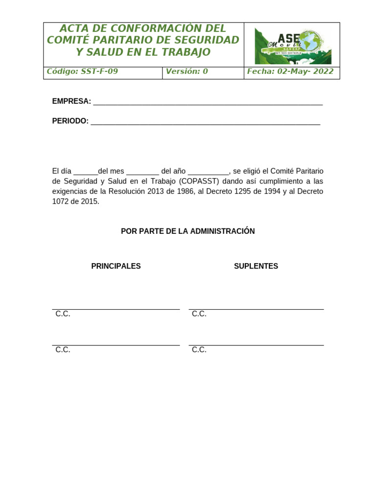 Acta de Conformación COPASST 2022 | PDF