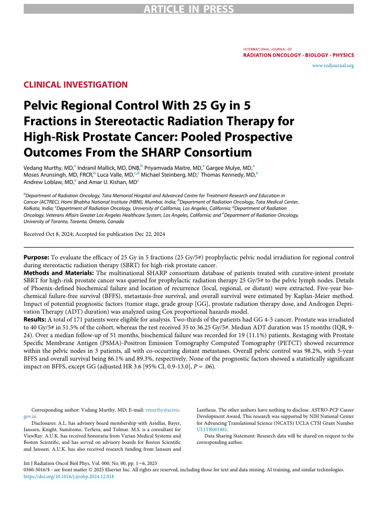 Pelvic Regional Control With 25 Gy in 5 Fractions in Stereotactic ...