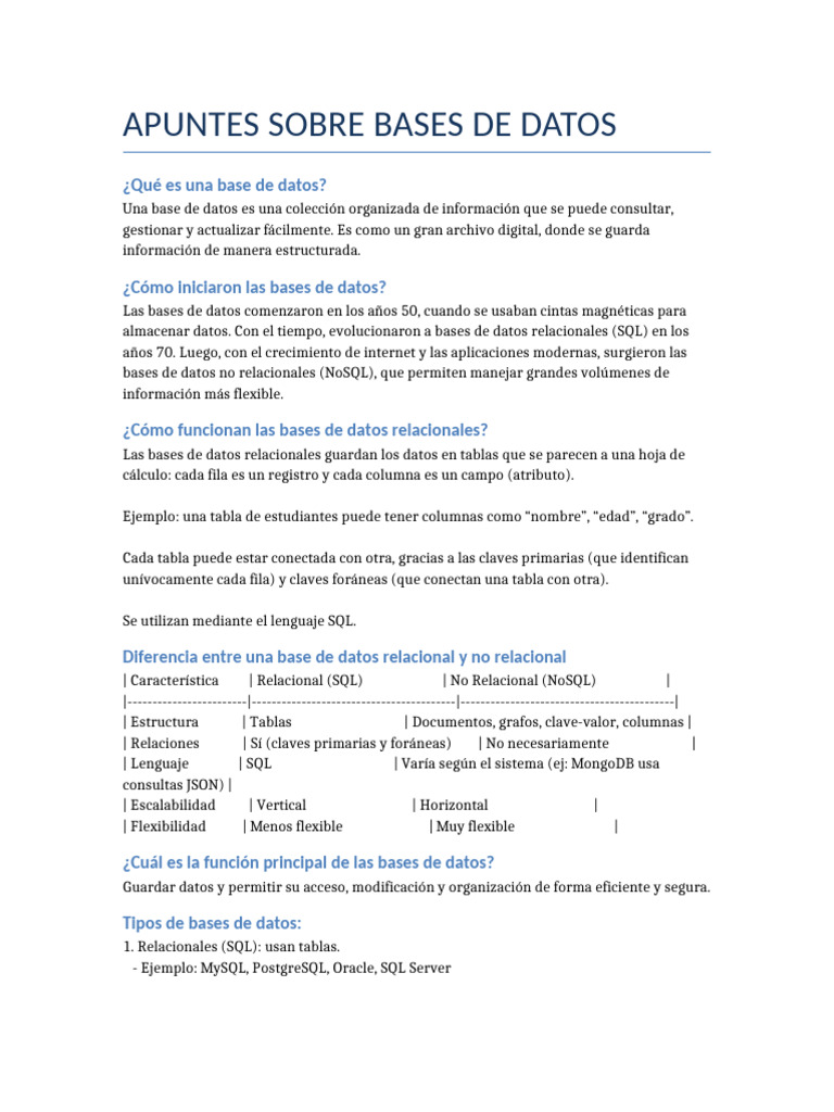 Apuntes Sobre Bases de Datos | PDF | Bases de datos | Base de datos ...