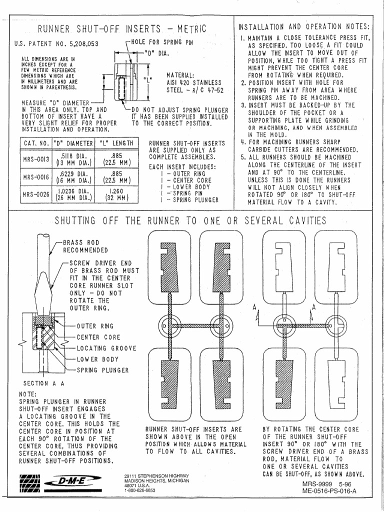 Runner Shut Off Inserts ME 0516 PS 016 | PDF