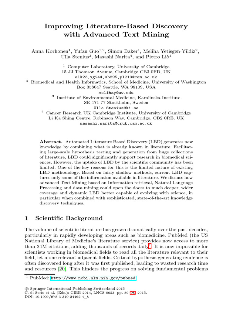 Improving Literature-Based Discovery With Advanced Text Mining | PDF ...