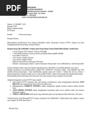 Surat Penawaran Harga Cctv Ptvuspa Tirtha Jagatraya