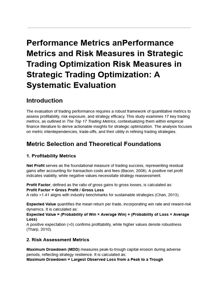Metrics 8 Performance Metrics and Risk Measures in Strategic Trading ...