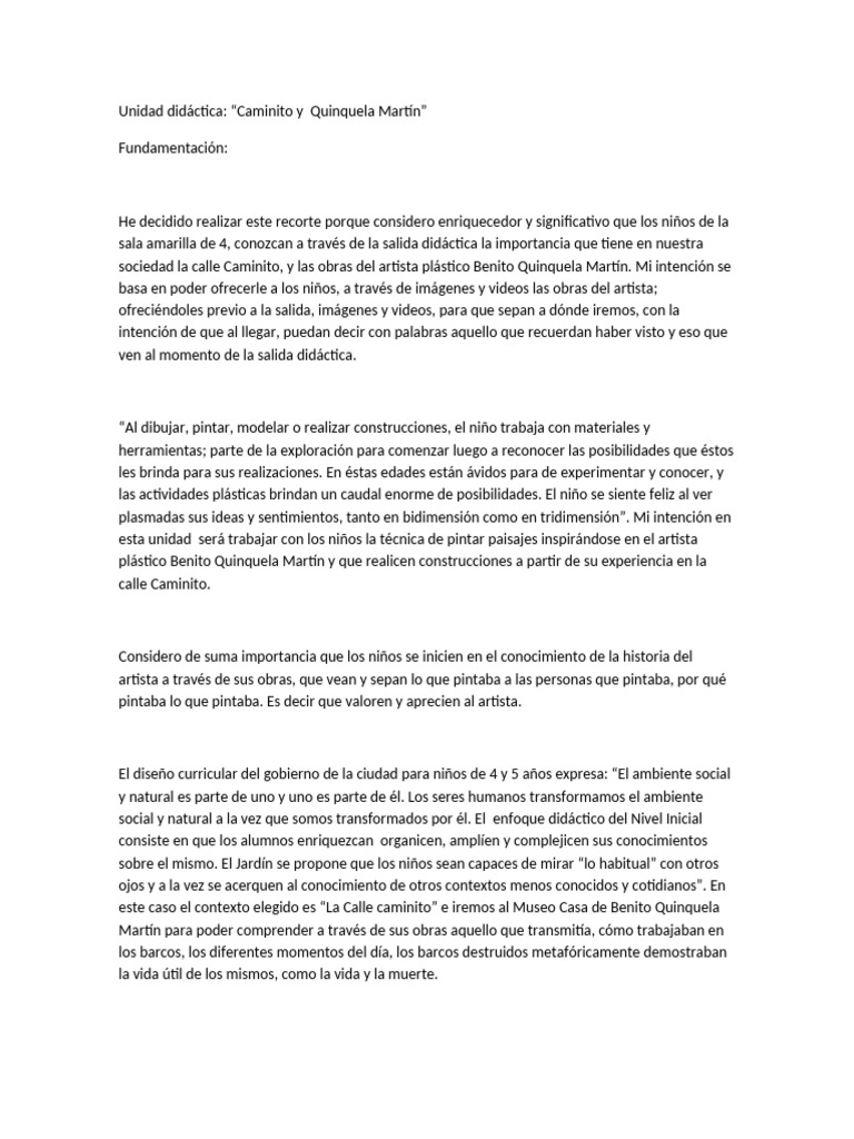 Unidad Didáctica: Caminito y Quinquela Martín | PDF | Imagen | Musica Tango