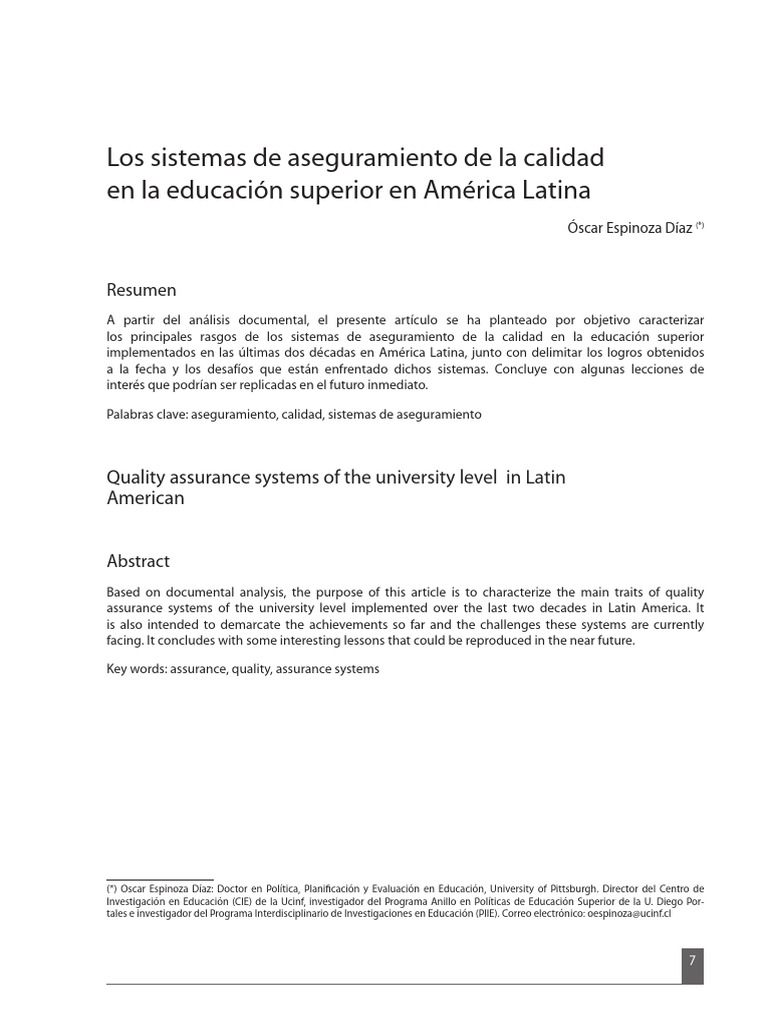 Los Sistemas de Aseguramiento de La Calidad en La | PDF | America ...