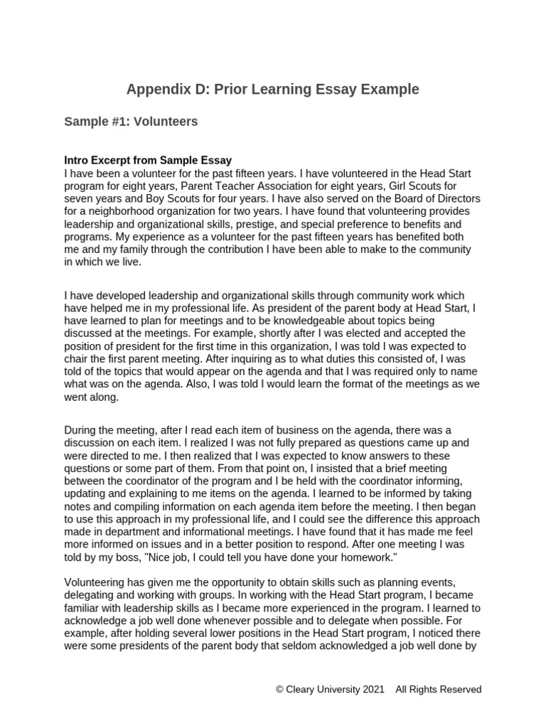 PLA 4999 - Appendix D - Prior Learning Essays EXAMPLES | PDF | Grief ...