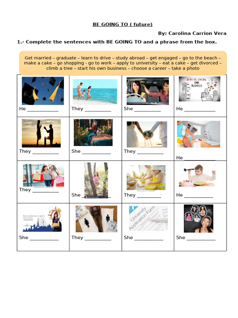Be Going To Exercises with Pictures | PDF