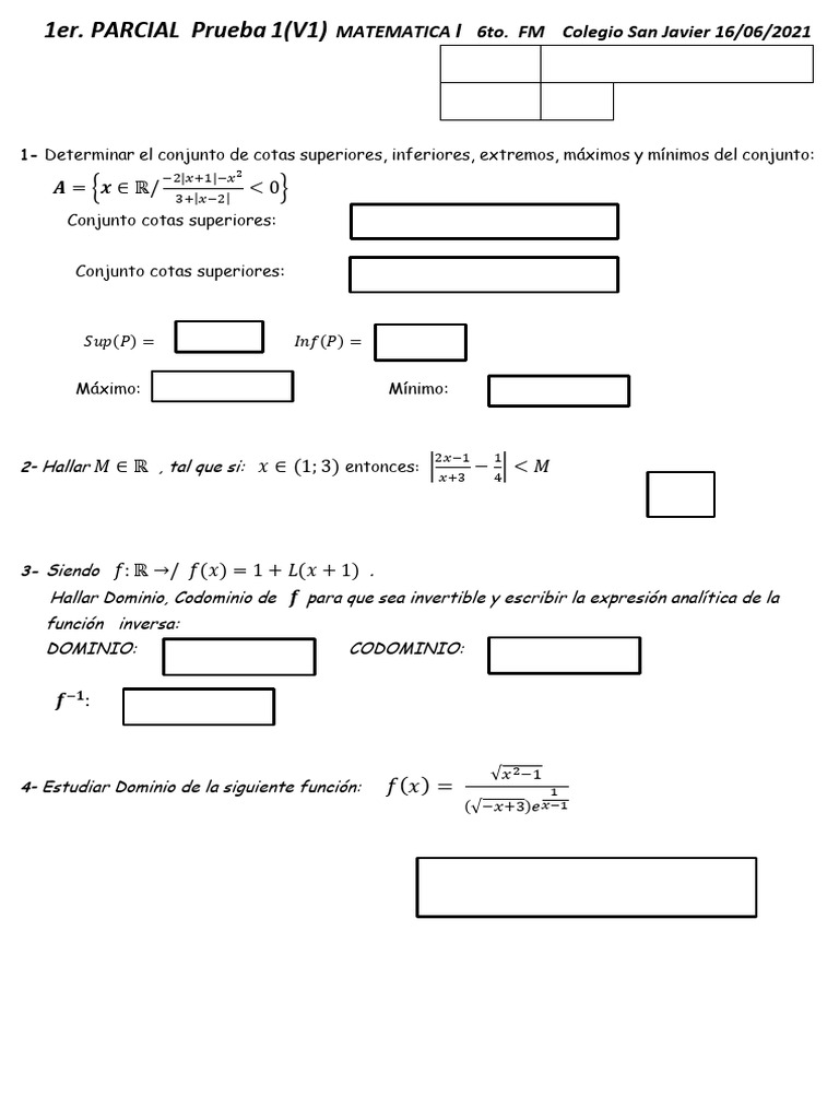 1er PARCIAL Prueba 1 (V1) 2021 | PDF