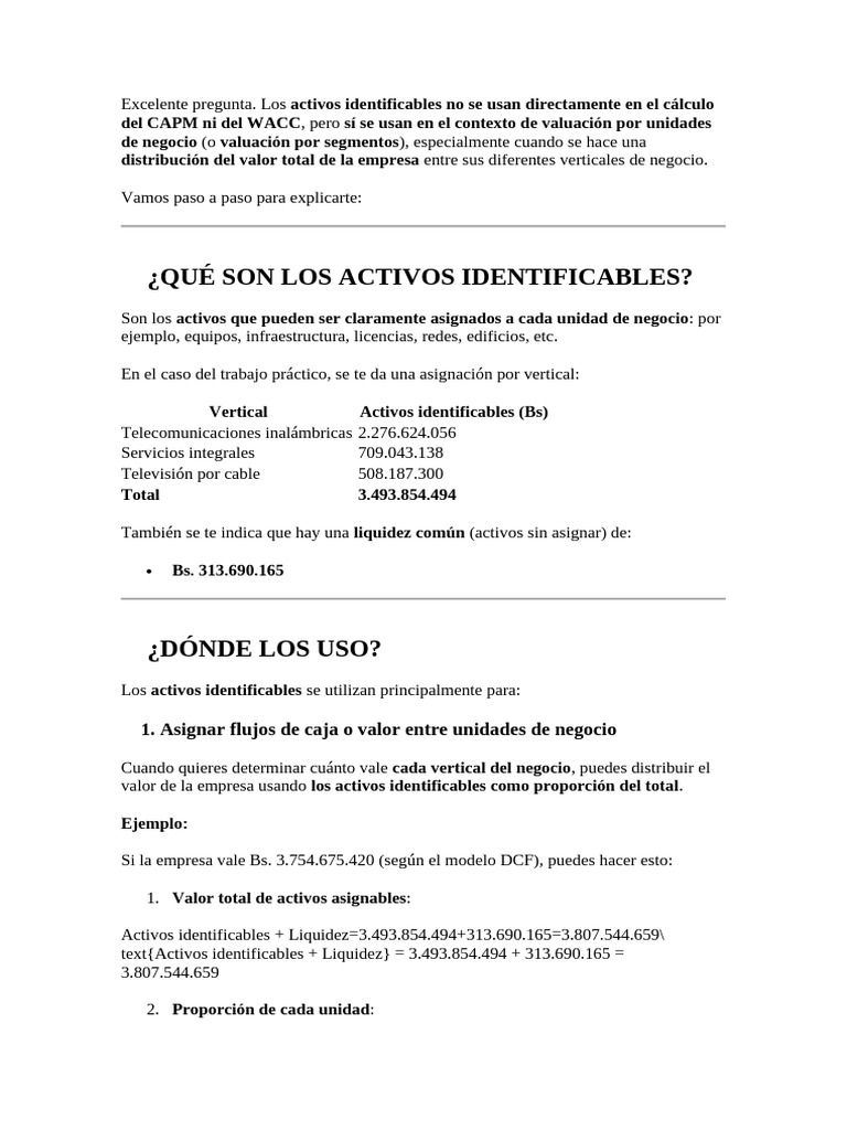 Uso de Activos Identificables en Valuación | PDF | Inalámbrico | Economias