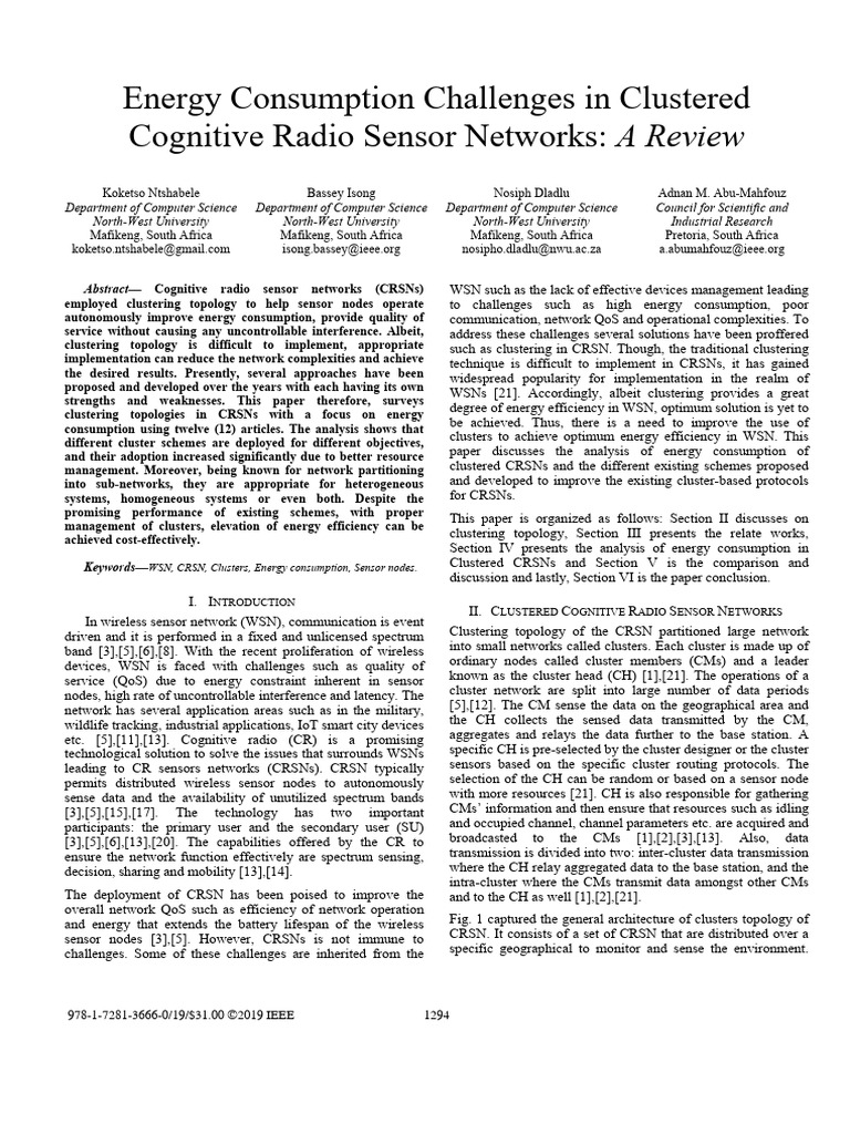 Energy Consumption Challenges in Clustered Cognitive Radio Sensor ...