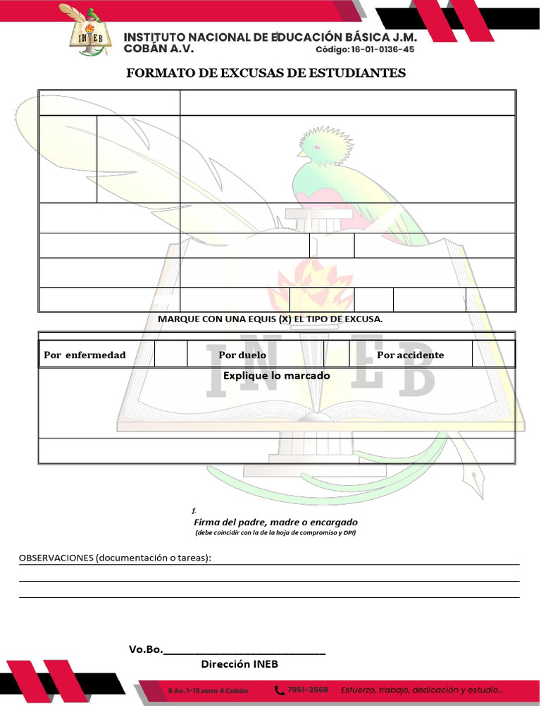 Formato de Excusas para Estudiantes | PDF