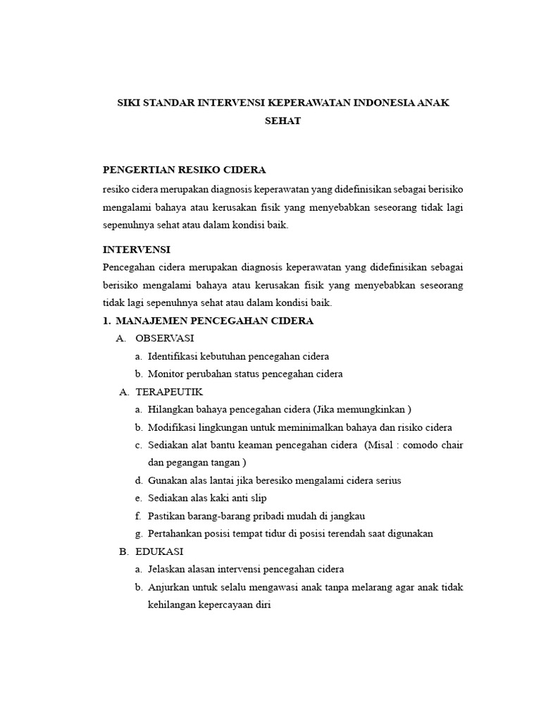 Intervensi Keperawatan Pencegahan Cidera | PDF