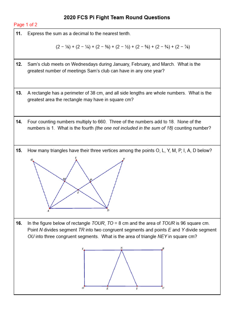 FCS Pi Fight 2020 Team Round Questions | PDF