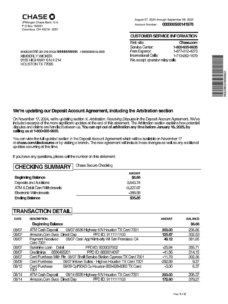 JPMorgan Bank Statement Summary | PDF | Financial Services | Banking