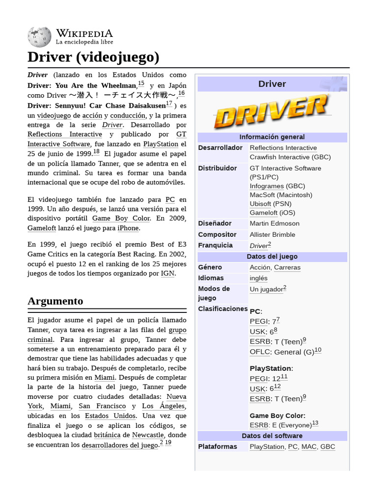 Videojuego Driver: Acción y Conducción | PDF | Publicación electrónica ...