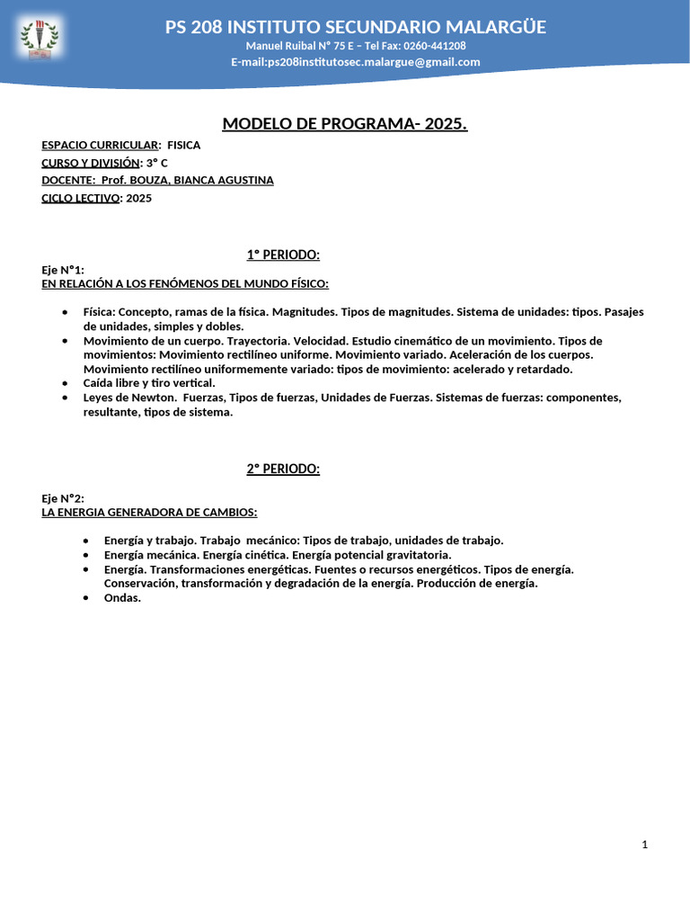 Programa de Física 3º C - 2025 | PDF