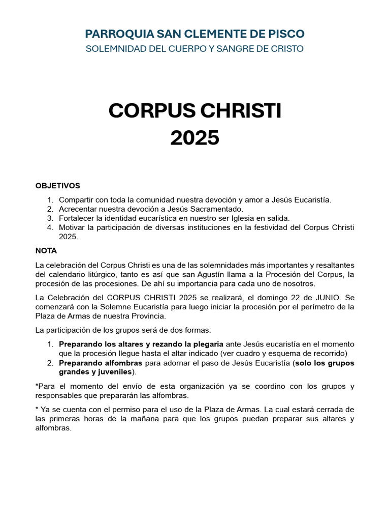 Celebración Corpus Christi 2025 en Pisco | PDF | eucaristía | Adoración ...