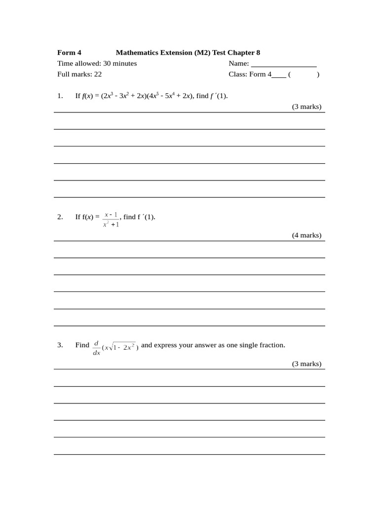 Form 4 Mathematics M2 Test Chapter 8 | PDF