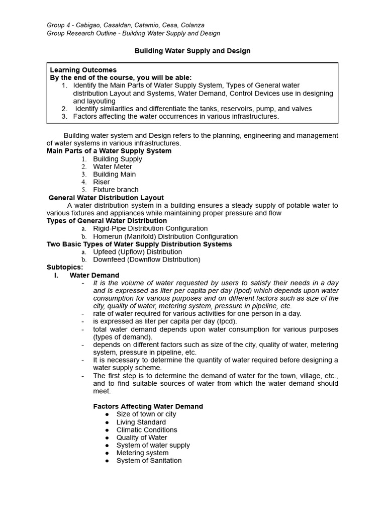 Building Water Supply Design Overview | PDF | Pump | Valve