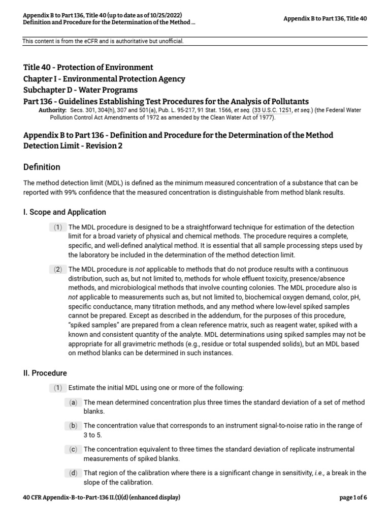 Appendix B To Part 136 - Title 40 (Up To Date As of 10-25-2022) | PDF ...