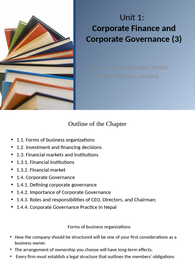 Corporate Finance & Governance Overview | PDF | Financial Markets ...