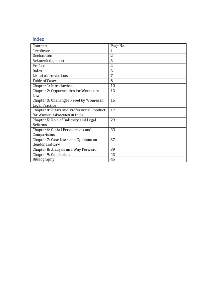 Final Index Women in Law Project | PDF