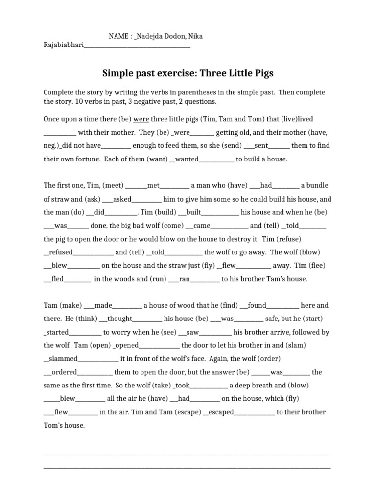 Simple Past Exercise 1 - Pigs | PDF | Language Mechanics | Language ...