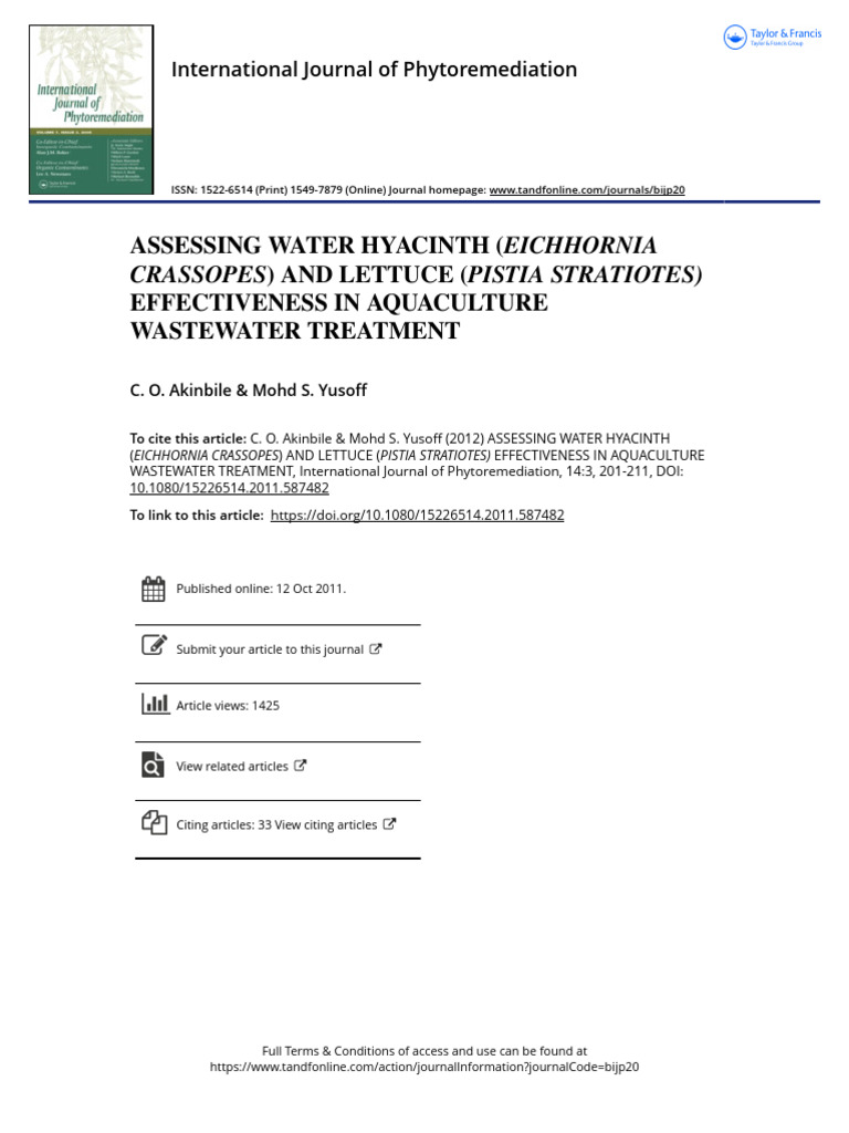 Assessing Water Hyacinth Eichhornia Crassopes and Lettuce Pistia ...