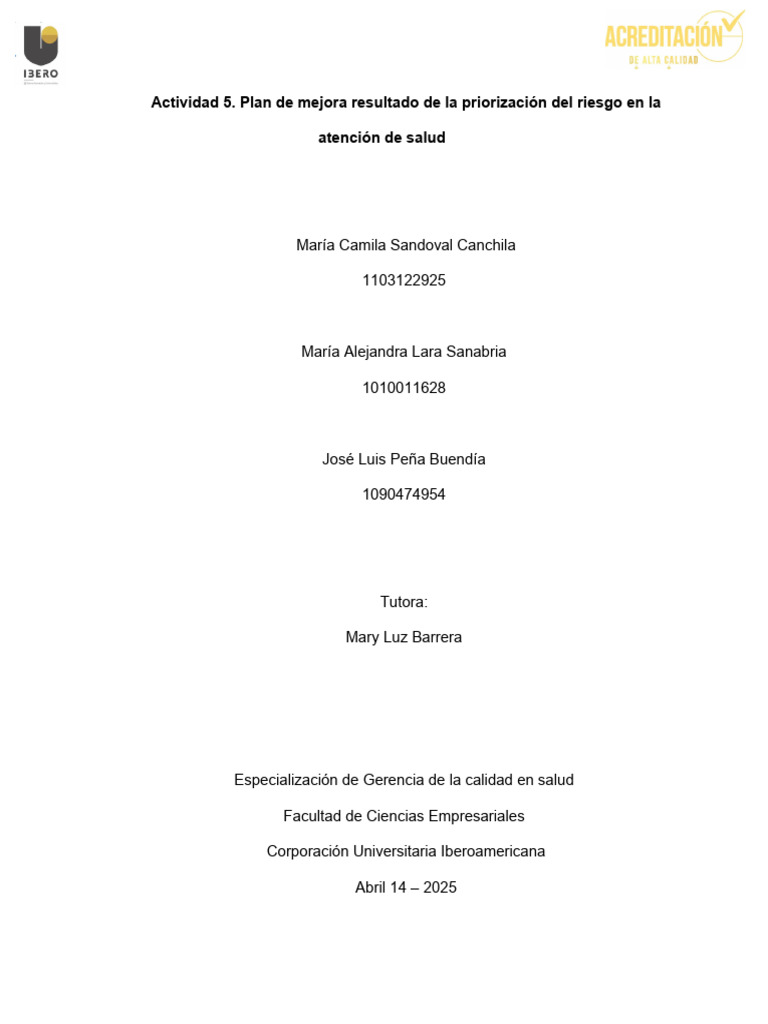 Plan de Mejora en Seguridad del Paciente | PDF | Cuidado de la salud ...