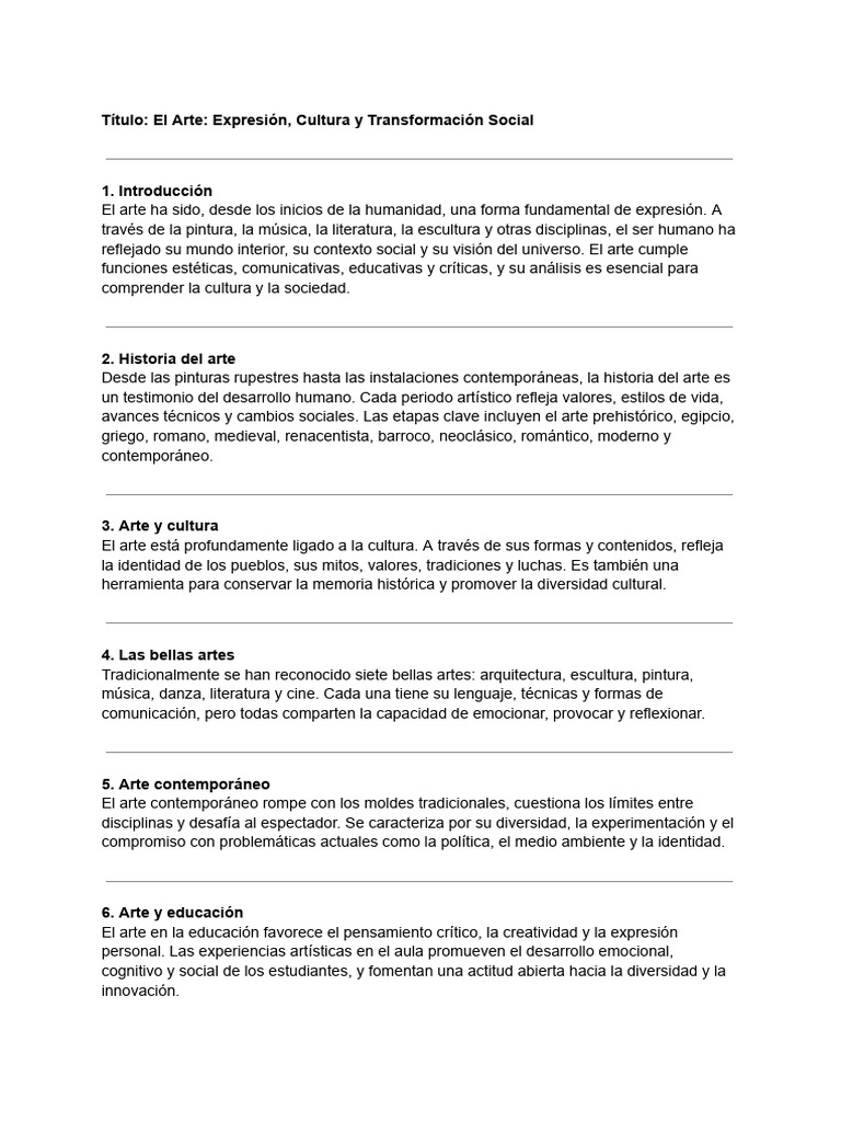 El Arte - Expresión, Cultura y Transformación Social | PDF | Educación ...