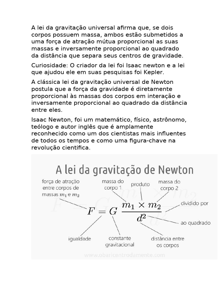 Lei da Gravitação Universal de Newton | PDF