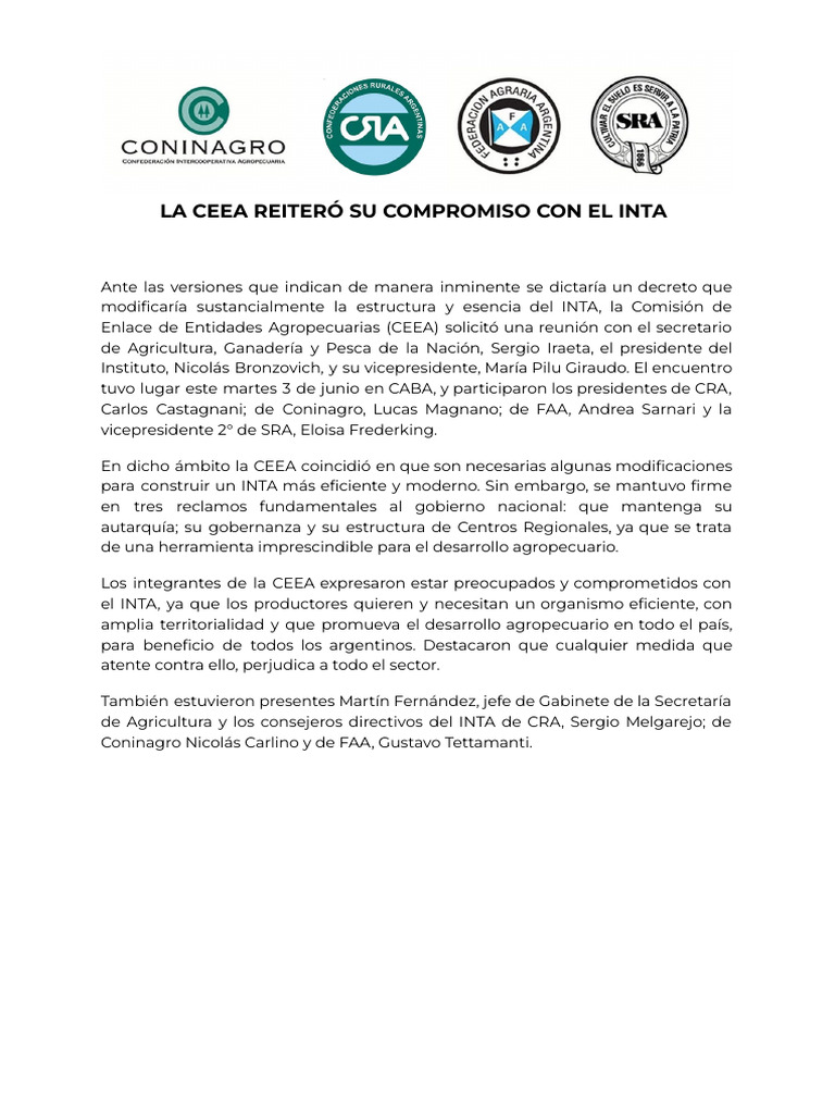 CEEA Defiende la Autonomía del INTA | PDF