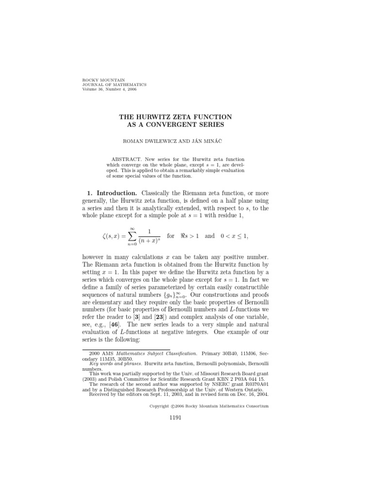 Hurwitz & Zeta Armonic Convergence | PDF | Mathematics | Mathematical ...