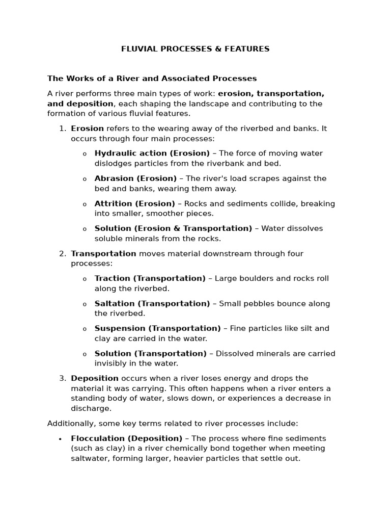 FLUVIAL PROCESSES and Associated Landforms | PDF | Erosion | River