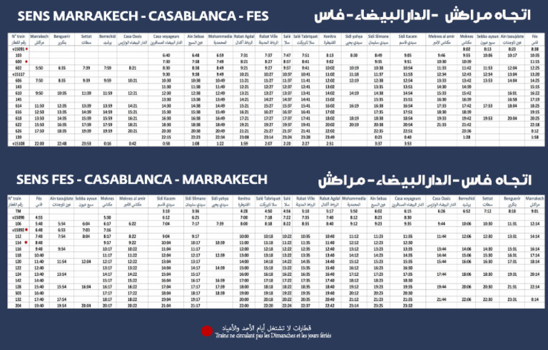 ONCF Horaires Ramadan 2022 Marrakech Casa Fès | PDF