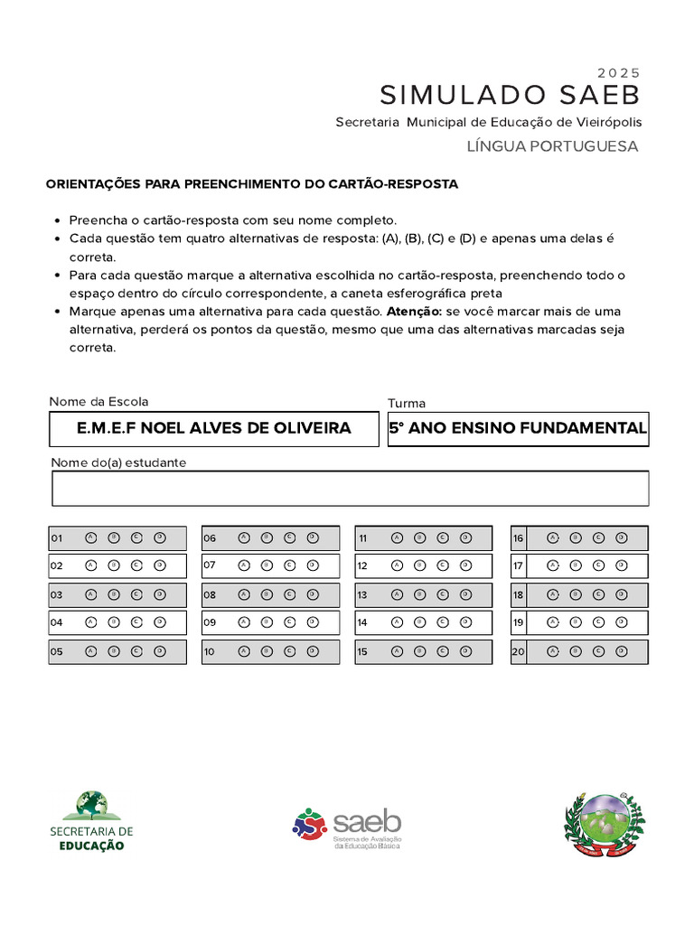 Instruções para Cartão-Resposta SAEB 2025 | PDF