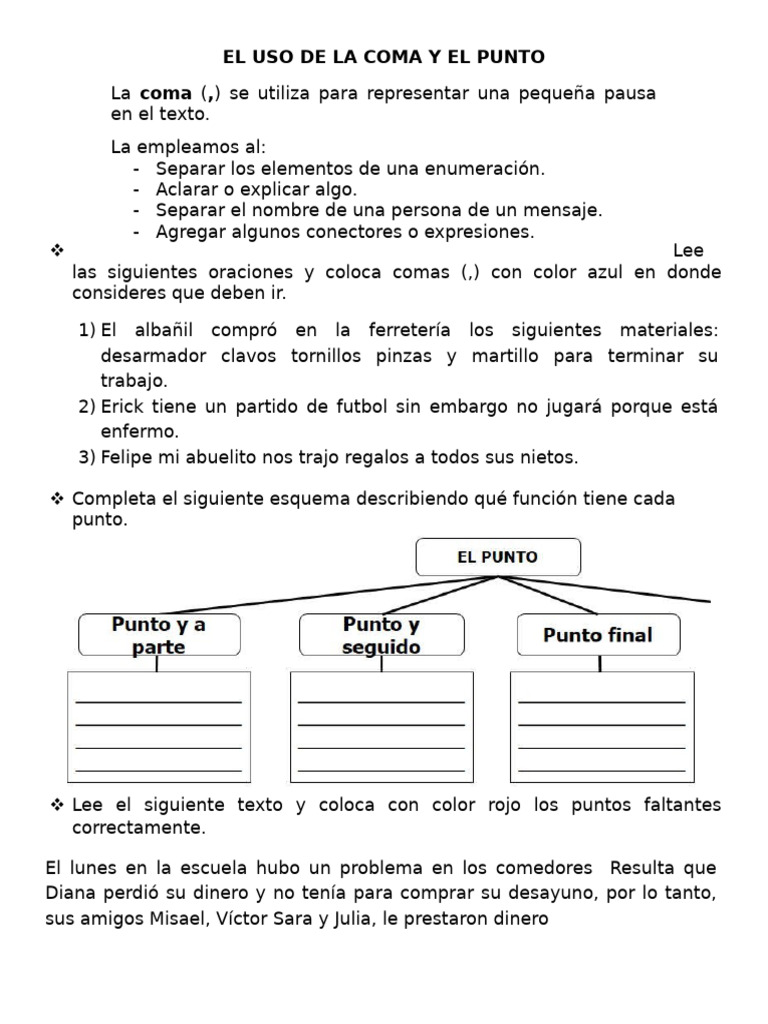Uso de Comas y Puntos para Niños | PDF