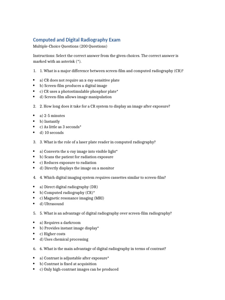 Digital Radiography Exam Questions | PDF