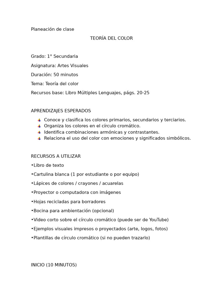 Teoria Del Color, Planeación de Clase | PDF | Color | Amarillo