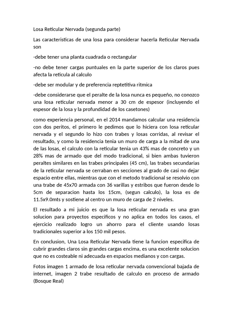 Características de la Losa Reticular Nervada | PDF | Hormigón ...