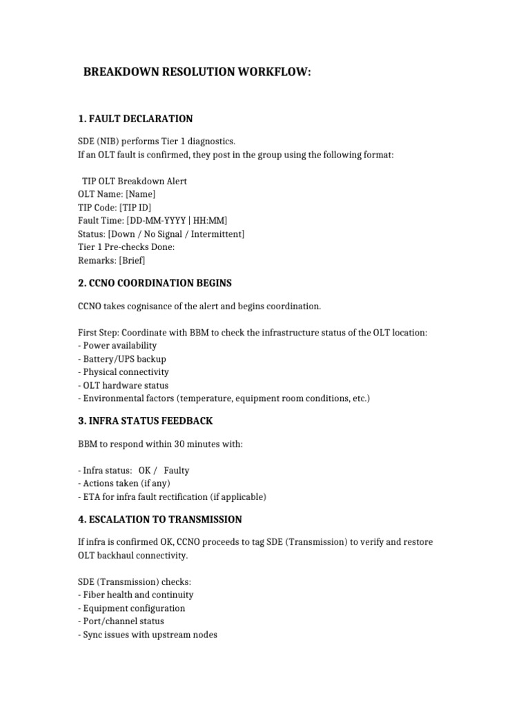 OLT Breakdown Resolution Workflow Guide | PDF