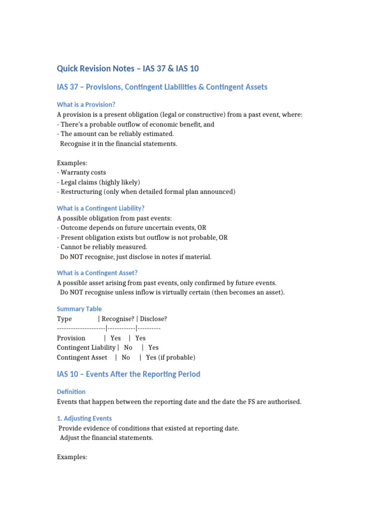 IAS 37 & IAS 10: Key Concepts Explained | PDF