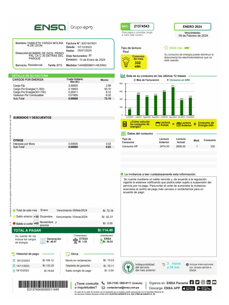 E-Factura ENSA Cliente NAC 21374543 3 | PDF