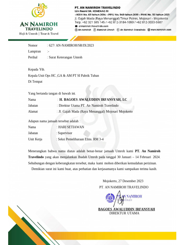 Surat Izin Umroh | PDF