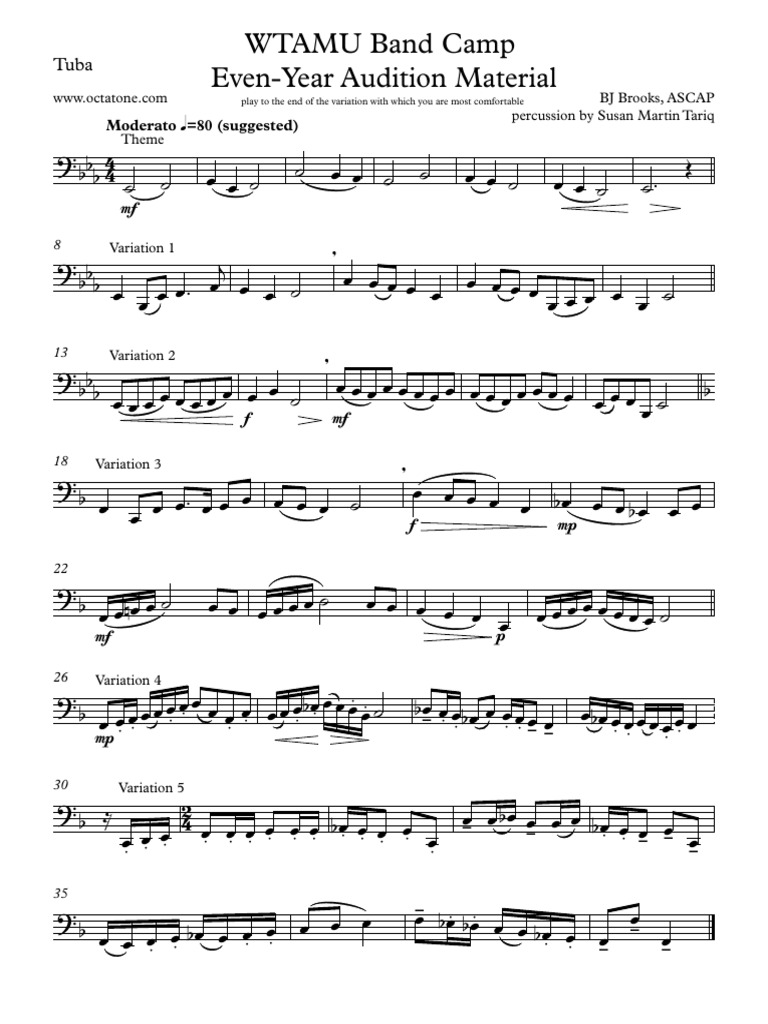 Variations pour Tuba - Auditions WTAMU | PDF