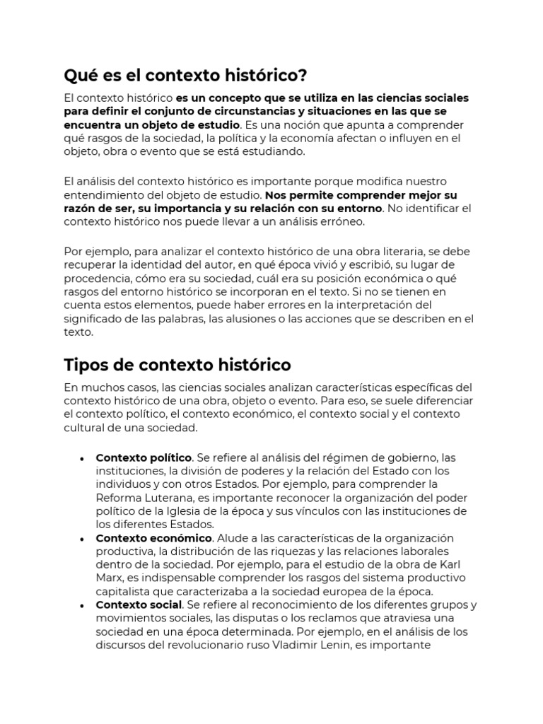 Definición y tipos de contexto histórico | PDF | Sociedad | Institución