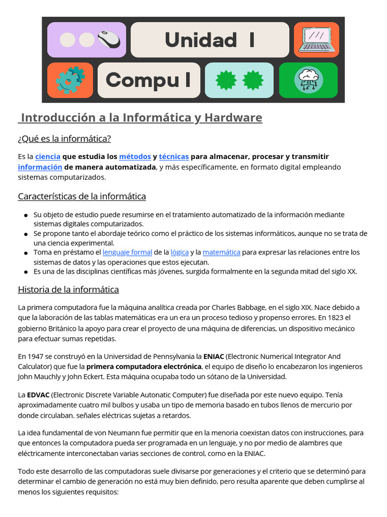 Introducción A La Informática y Hardware | PDF | Hardware de la ...