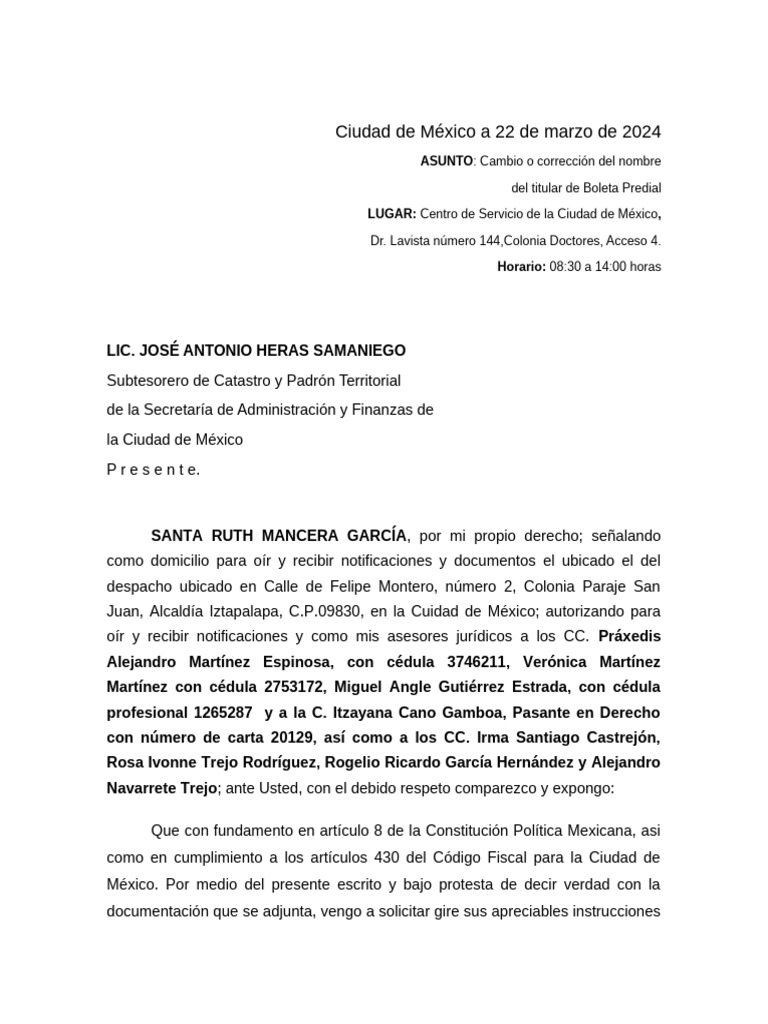 Escrito Predio Subtesorero de Catastro SANTA RUTH 1 | PDF | Gobierno