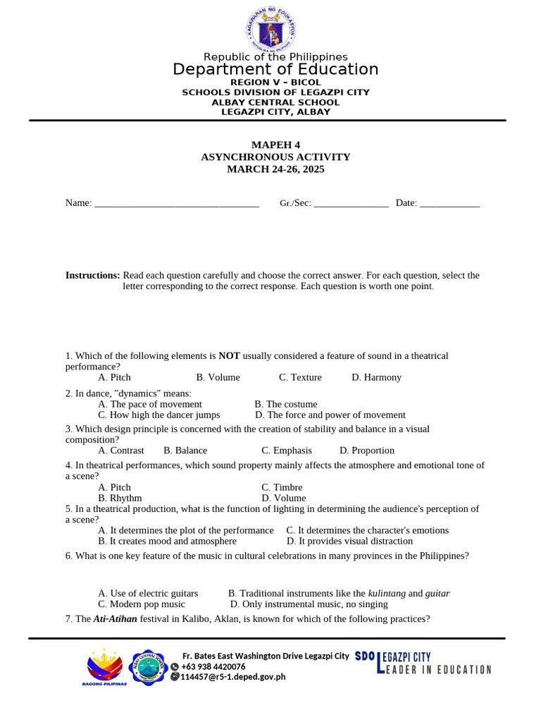 MAPEH 4 Asynchronous Activity Guide | PDF | Cebu | The Arts