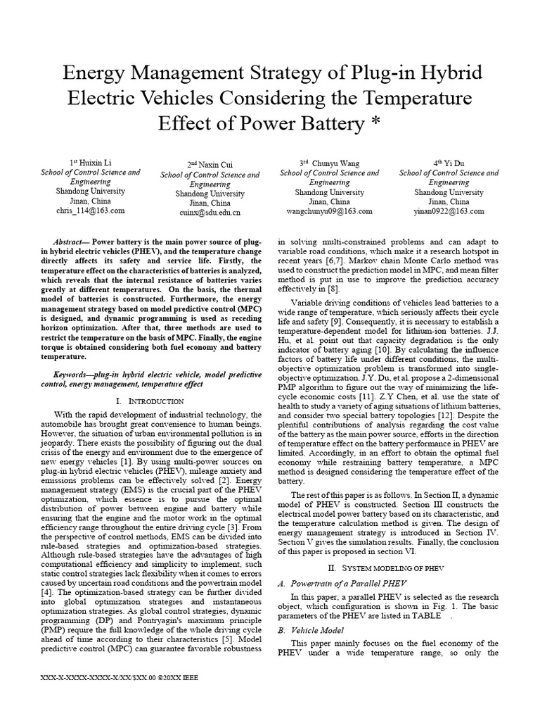 Energy Management Strategy of Plug-In Hybrid Electric Vehicles ...